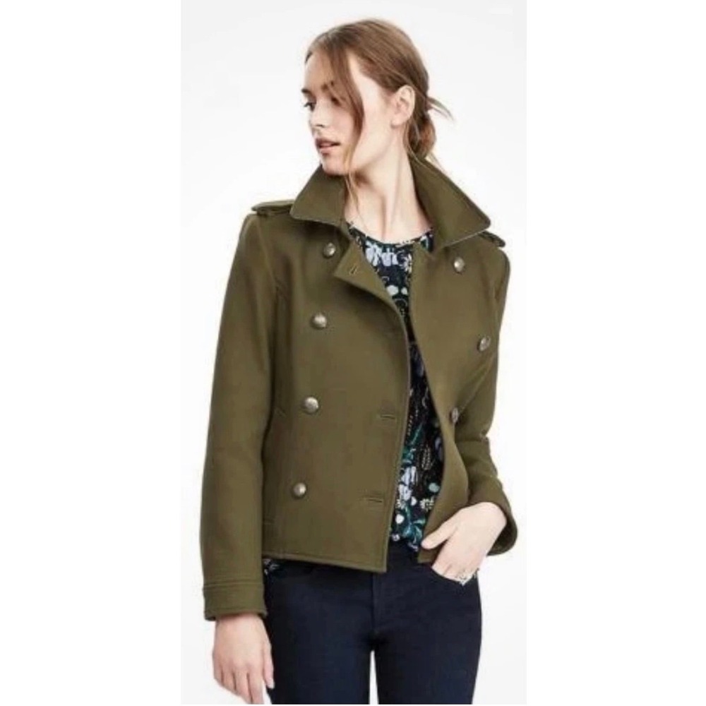 Banana Republic‎ Military Double Breasted Peacoat Olive Green Twill Jacket XS